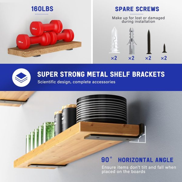 Goovilla Shelf Bracket, Heavy Duty Floating Shelf Brackets 6 inch Long, 6 Pack Brackets for Shelves, Black Coated Metal Wall Shelf Support Brackets with 1/5 Inch Thick and 160 lb. Load Capacity - Image 3