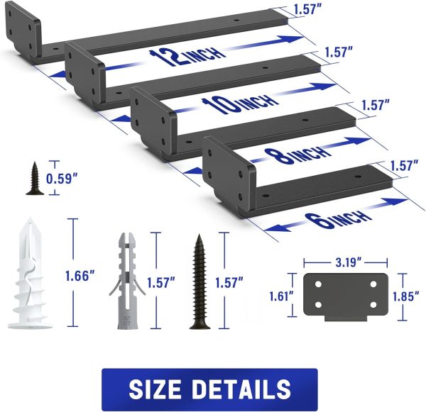 Goovilla Shelf Bracket, Heavy Duty Floating Shelf Brackets 6 inch Long, 6 Pack Brackets for Shelves, Black Coated Metal Wall Shelf Support Brackets with 1/5 Inch Thick and 160 lb. Load Capacity - Image 4