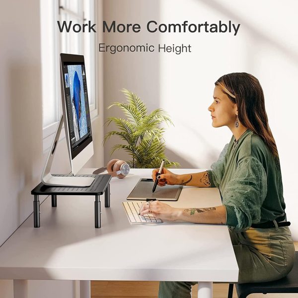 HUANUO Monitor Stand, Monitor Stand Riser 3 Height Adjustable, Monitor Riser with Airflow Vents, Laptop Stand for Desk, Laptop Riser, Desk Organizer for Monitor, 15.6" Laptop, PC, Printer - Image 2