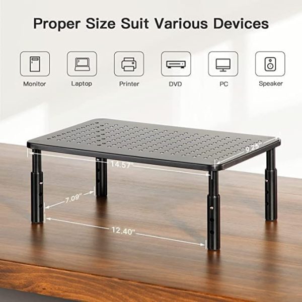 HUANUO Monitor Stand, Monitor Stand Riser 3 Height Adjustable, Monitor Riser with Airflow Vents, Laptop Stand for Desk, Laptop Riser, Desk Organizer for Monitor, 15.6" Laptop, PC, Printer - Image 6