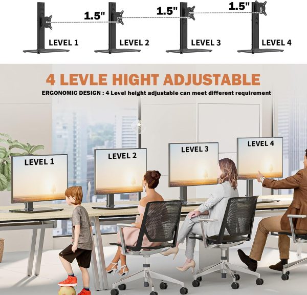 Single LCD Computer Monitor Free-Standing Desk Stand Mount Riser for 13 inch to 32 inch screen with Swivel, Height Adjustable, Rotation, Vesa Base Stand Holds One (1) Screen up to 77Lbs(HT05B-001)) - Image 4