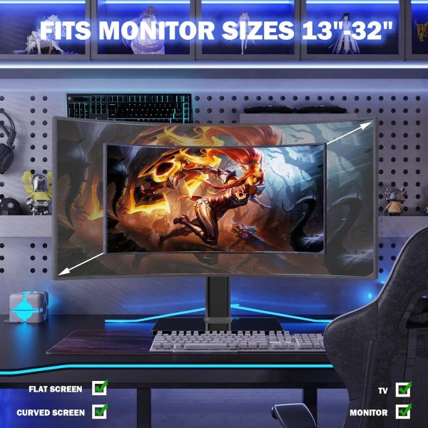 Single LCD Computer Monitor Free-Standing Desk Stand Mount Riser for 13 inch to 32 inch screen with Swivel, Height Adjustable, Rotation, Vesa Base Stand Holds One (1) Screen up to 77Lbs(HT05B-001)) - Image 7