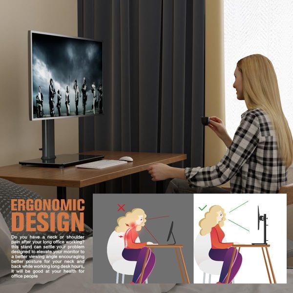 Single LCD Computer Monitor Free-Standing Desk Stand Mount Riser for 13 inch to 32 inch screen with Swivel, Height Adjustable, Rotation, Vesa Base Stand Holds One (1) Screen up to 77Lbs(HT05B-001)) - Image 8