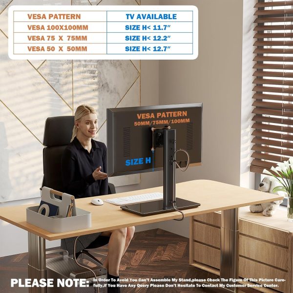 Single LCD Computer Monitor Free-Standing Desk Stand Mount Riser for 13 inch to 32 inch screen with Swivel, Height Adjustable, Rotation, Vesa Base Stand Holds One (1) Screen up to 77Lbs(HT05B-001)) - Image 9