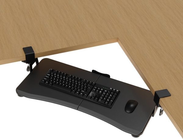 Keyboard Tray Under Desk Pull Out with Adjustable 45° C Clamp for L Shaped Desk, Computer Keyboard & Mouse Tray, 25.6 (30 Including Clamps) x 11.8 inch, Black, DSF1R