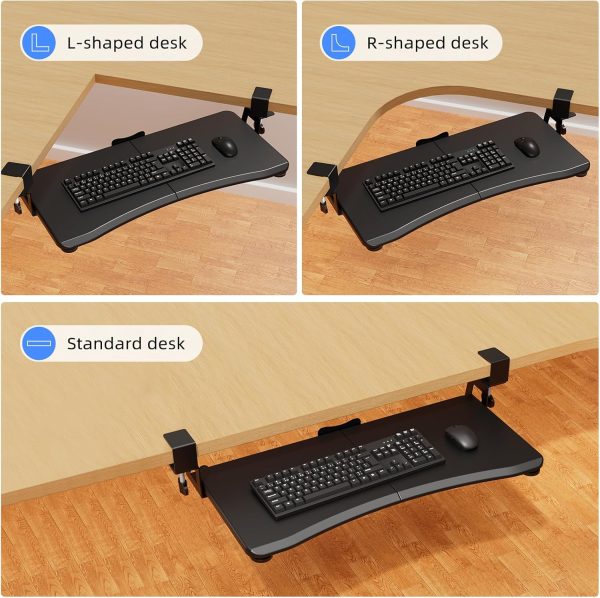 Keyboard Tray Under Desk Pull Out with Adjustable 45° C Clamp for L Shaped Desk, Computer Keyboard & Mouse Tray, 25.6 (30 Including Clamps) x 11.8 inch, Black, DSF1R - Image 2