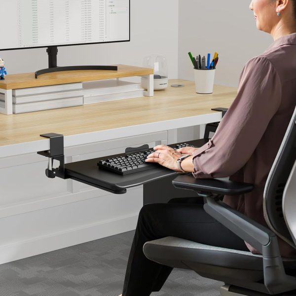 Keyboard Tray Under Desk Pull Out with Adjustable 45° C Clamp for L Shaped Desk, Computer Keyboard & Mouse Tray, 25.6 (30 Including Clamps) x 11.8 inch, Black, DSF1R - Image 3