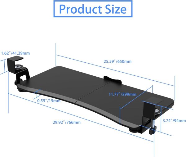 Keyboard Tray Under Desk Pull Out with Adjustable 45° C Clamp for L Shaped Desk, Computer Keyboard & Mouse Tray, 25.6 (30 Including Clamps) x 11.8 inch, Black, DSF1R - Image 6