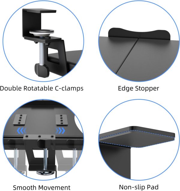 Keyboard Tray Under Desk Pull Out with Adjustable 45° C Clamp for L Shaped Desk, Computer Keyboard & Mouse Tray, 25.6 (30 Including Clamps) x 11.8 inch, Black, DSF1R - Image 8