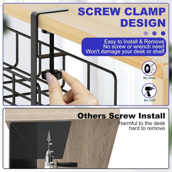 Under Desk Cable Management Tray, 15.7'' No Drill Steel Desk Cable Organizers, Wire Management Tray Cable Management Rack, Desk Cable Tray with Wire Organizer and Desk Cord Organizer - Image 3