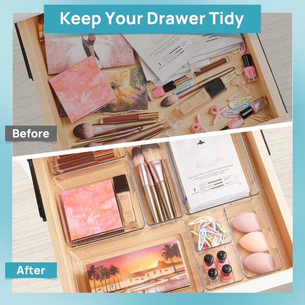 Vtopmart 72 PCS Clear Plastic Drawer Organizers Set, 4-Size Versatile Bathroom and Vanity Organizer Trays, Non-Slip Storage Containers for Makeup, Jewelries, Bedroom，Kitchen Utensils and Office - Image 2