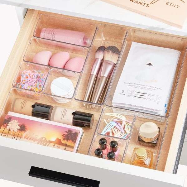 Vtopmart 72 PCS Clear Plastic Drawer Organizers Set, 4-Size Versatile Bathroom and Vanity Organizer Trays, Non-Slip Storage Containers for Makeup, Jewelries, Bedroom，Kitchen Utensils and Office - Image 3
