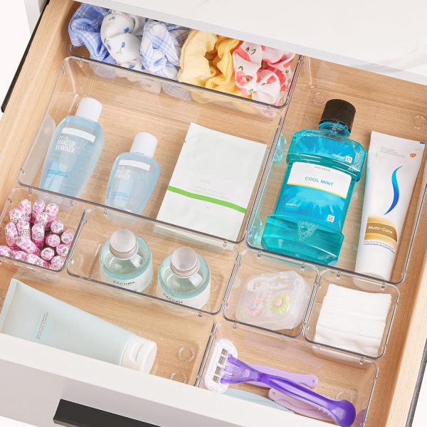 Vtopmart 72 PCS Clear Plastic Drawer Organizers Set, 4-Size Versatile Bathroom and Vanity Organizer Trays, Non-Slip Storage Containers for Makeup, Jewelries, Bedroom，Kitchen Utensils and Office - Image 4